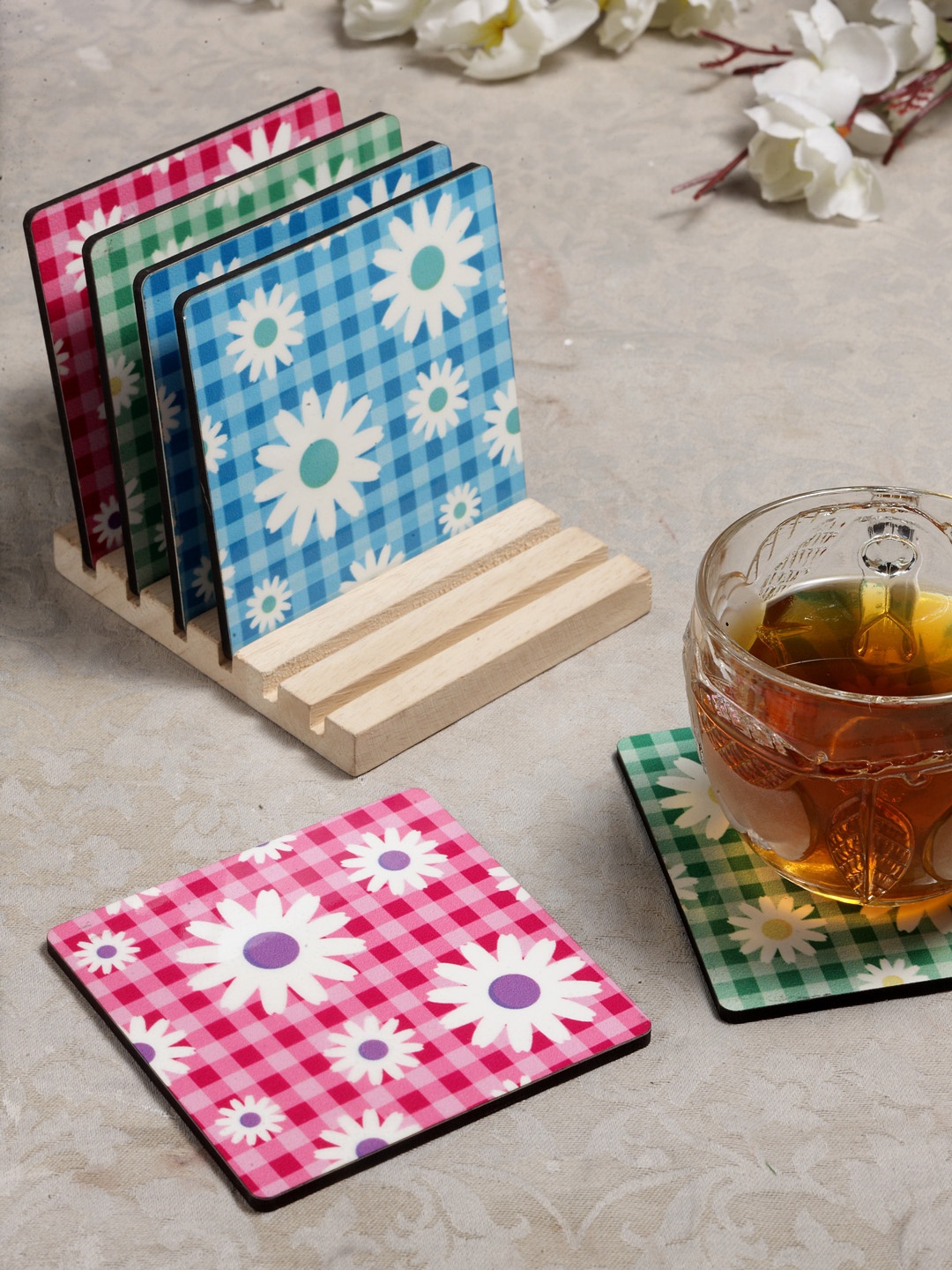 

Alina Decor Set of 6 Printed Coasters With Wooden Stand, Multi