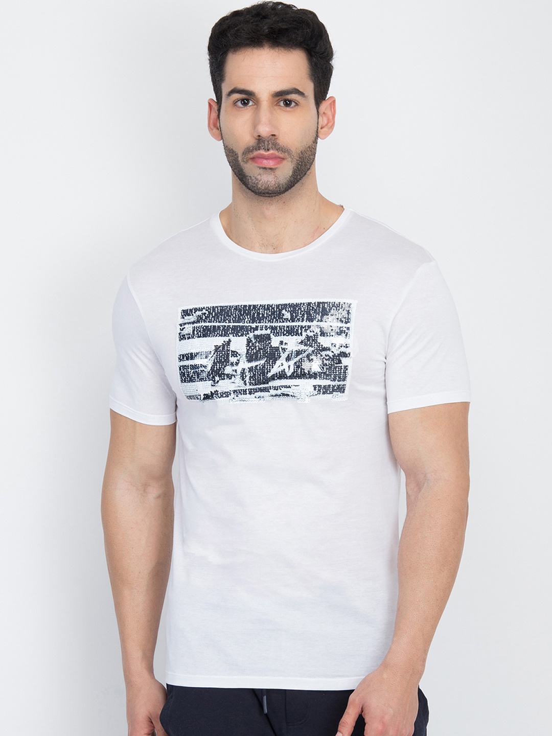 

Antony Morato Men White Printed Round Neck T-shirt