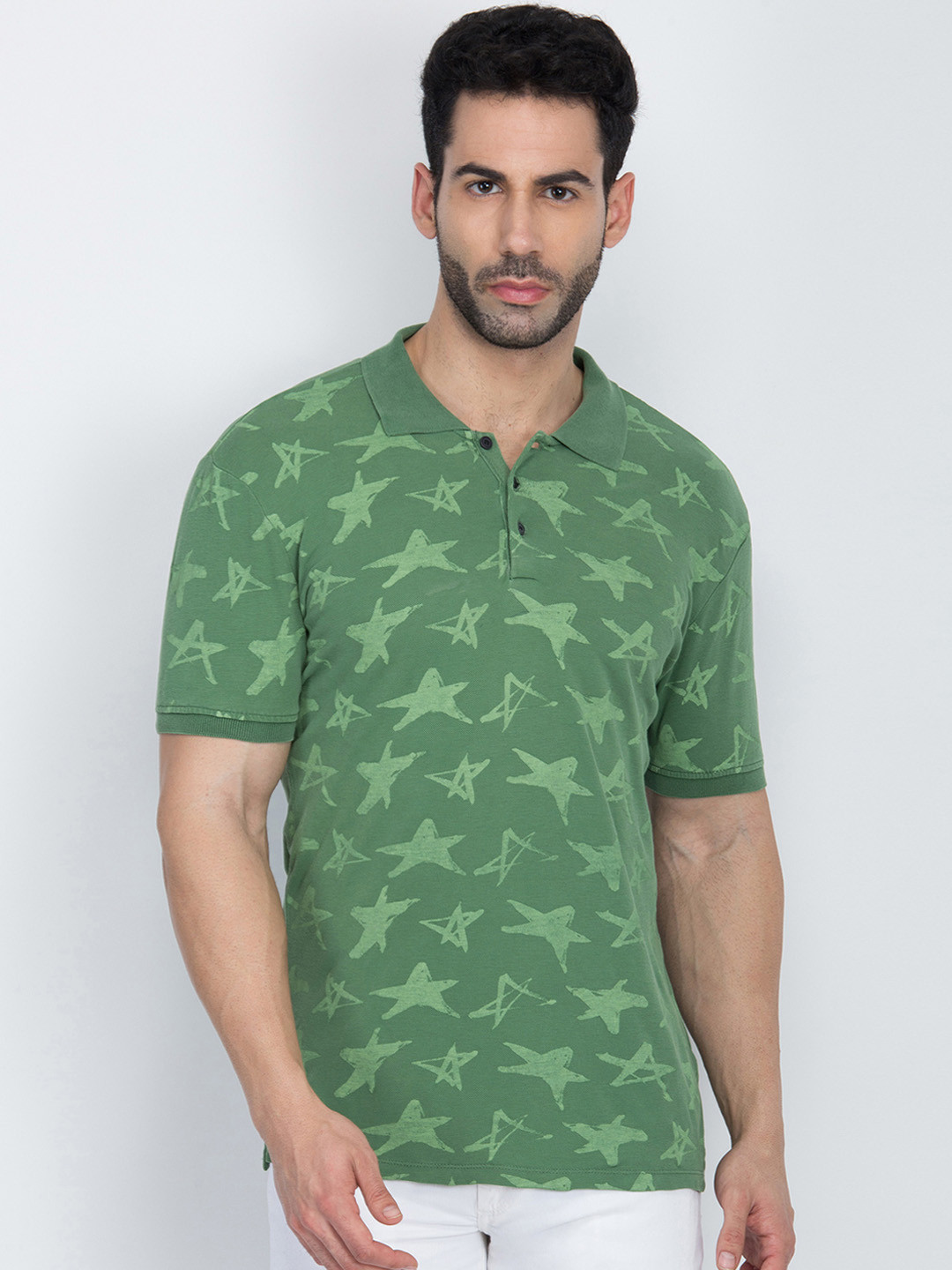 

Antony Morato Men Green Printed Polo Collar T-shirt