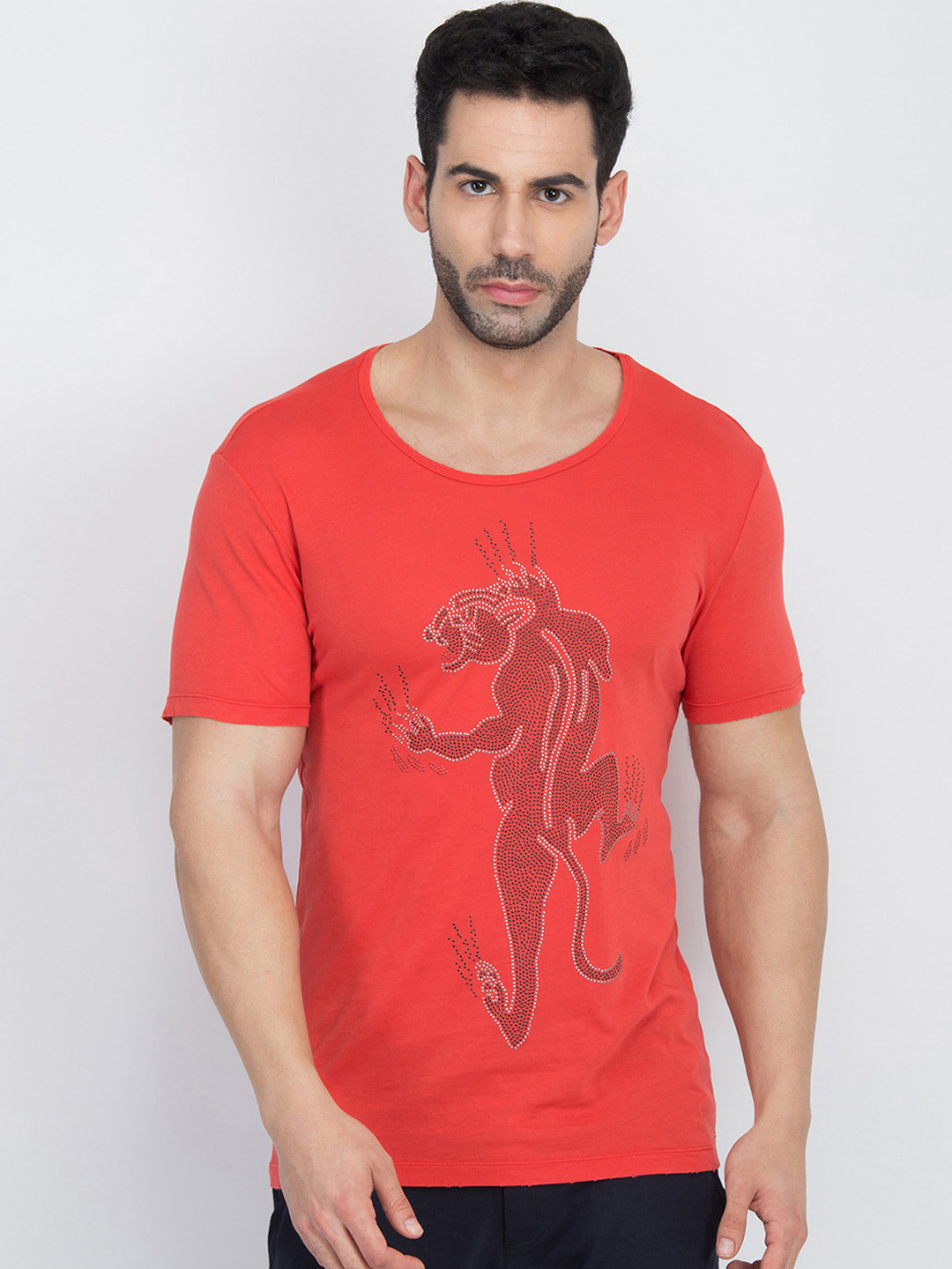 

Antony Morato Men Red Printed Round Neck T-shirt