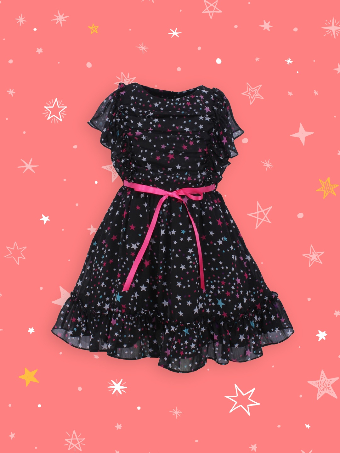 

CUTECUMBER Girls Black Printed Fit and Flare Dress