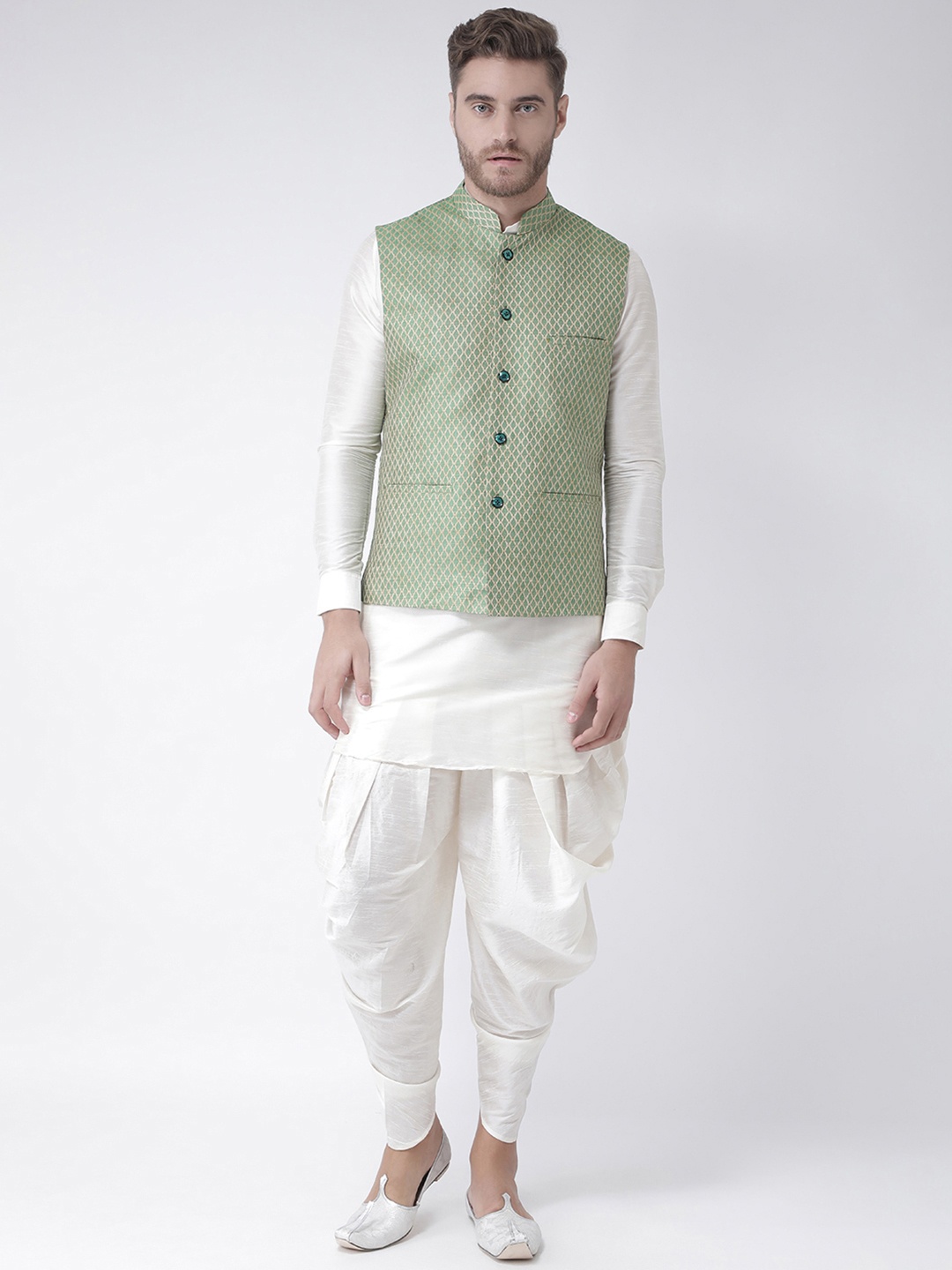 

DEYANN Men Off-White Self Design Kurta with Patiala, Green