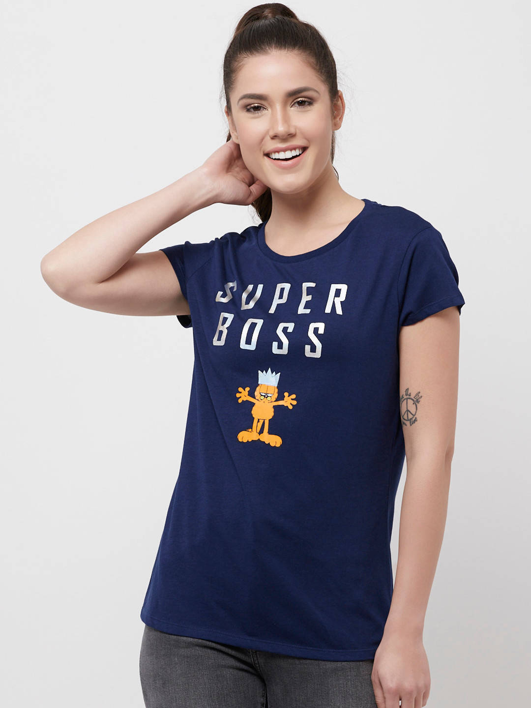 

Free Authority Garfield Featured Navy Tshirt for Women, Navy blue