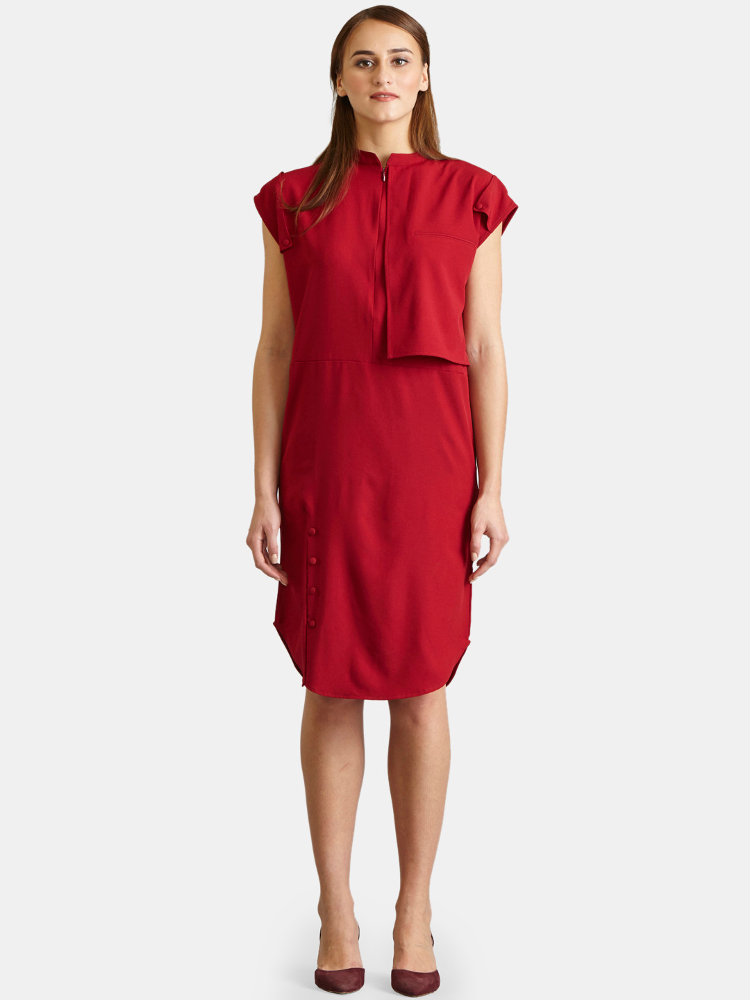 

FableStreet Women Red Solid Sheath Dress