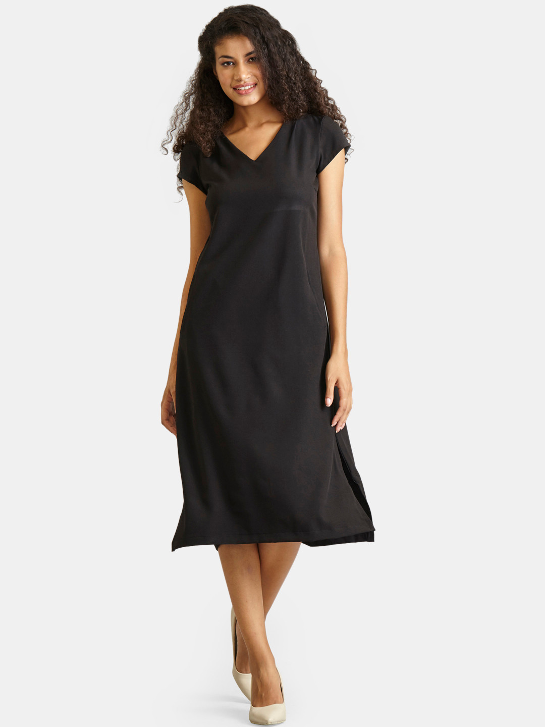 

FableStreet Women Black Solid A-Line Dress
