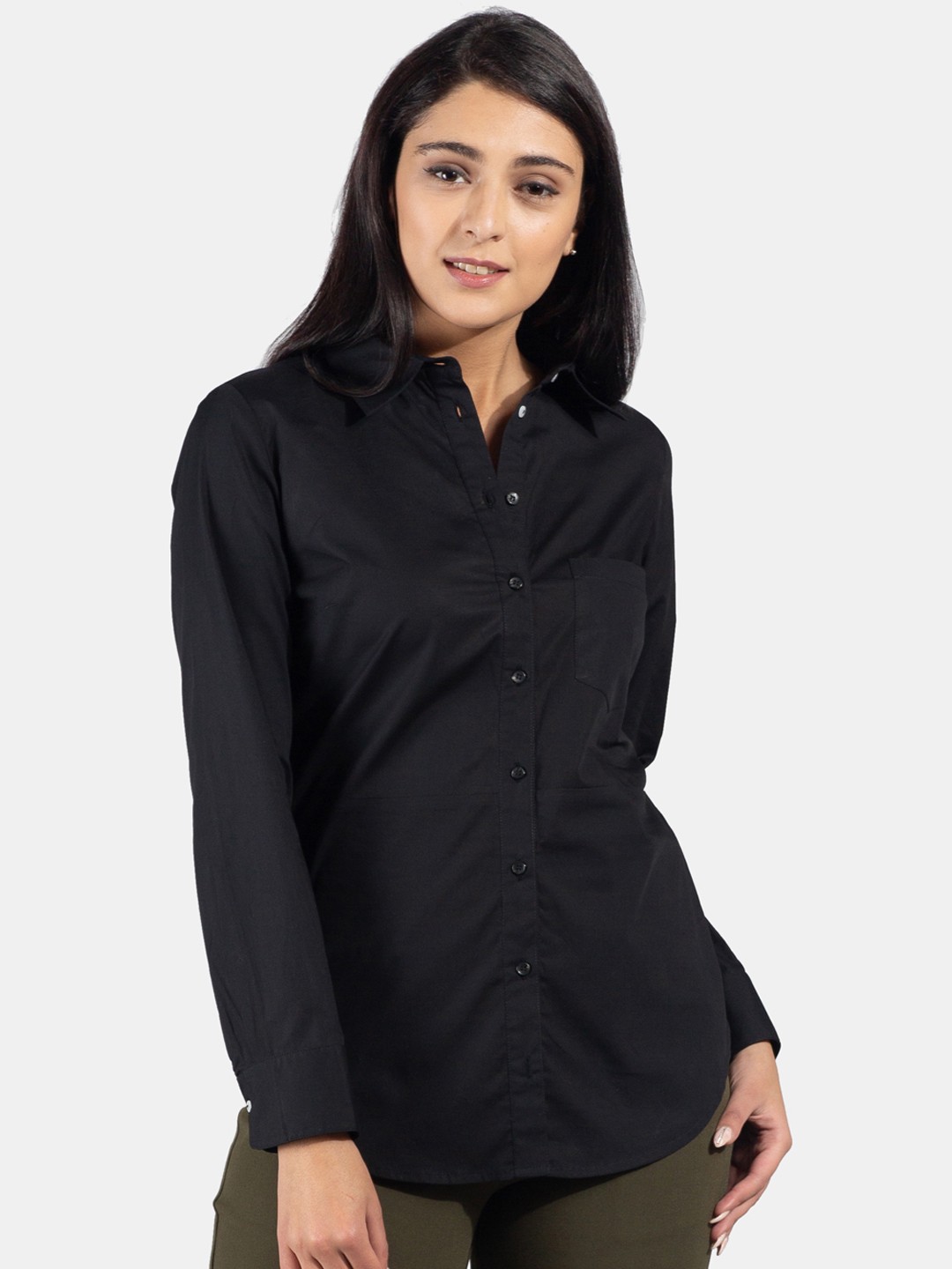 

FableStreet Women Black Slim Fit Solid Formal Shirt