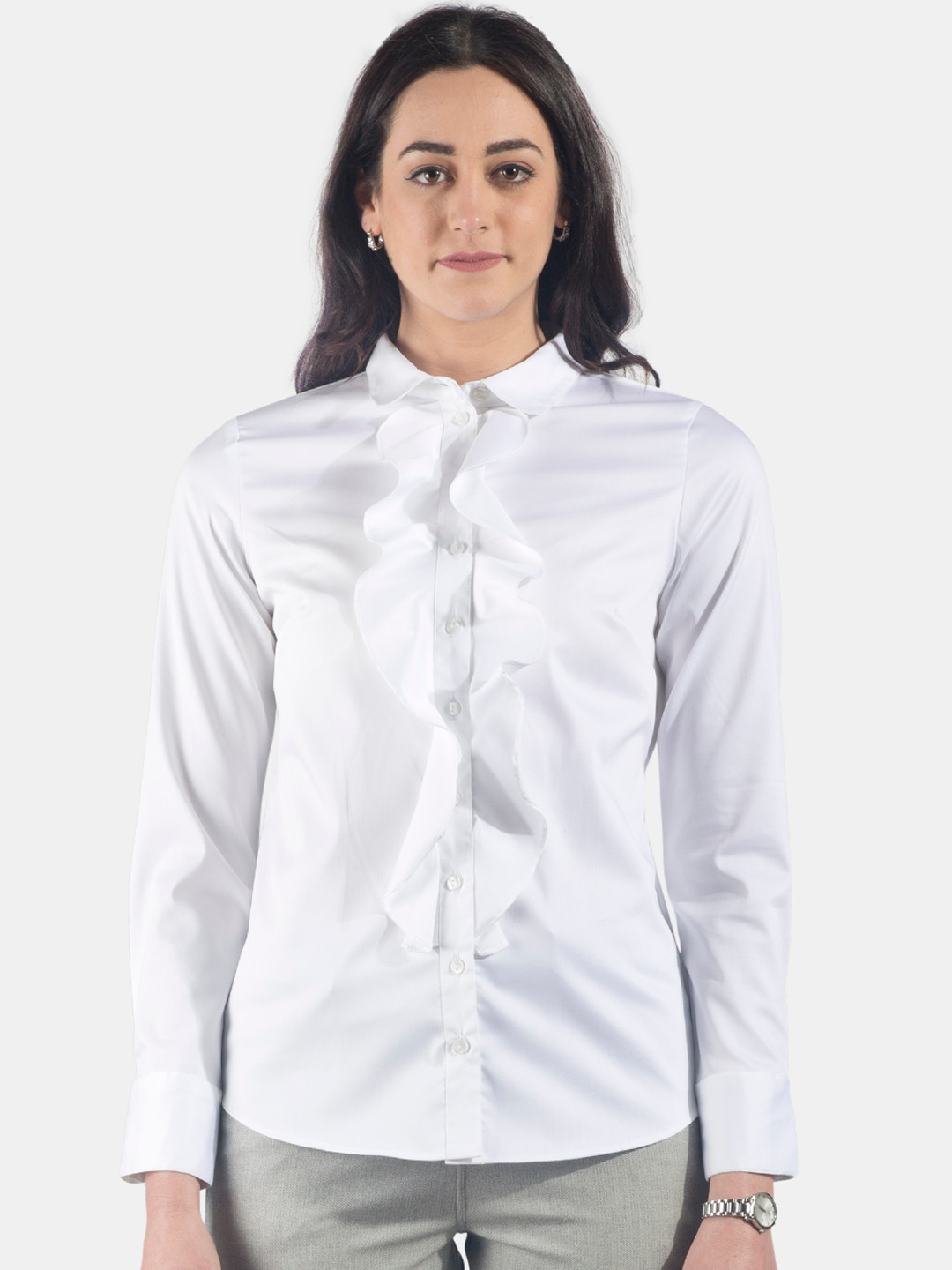 

FableStreet Women White Slim Fit Solid Formal Shirt