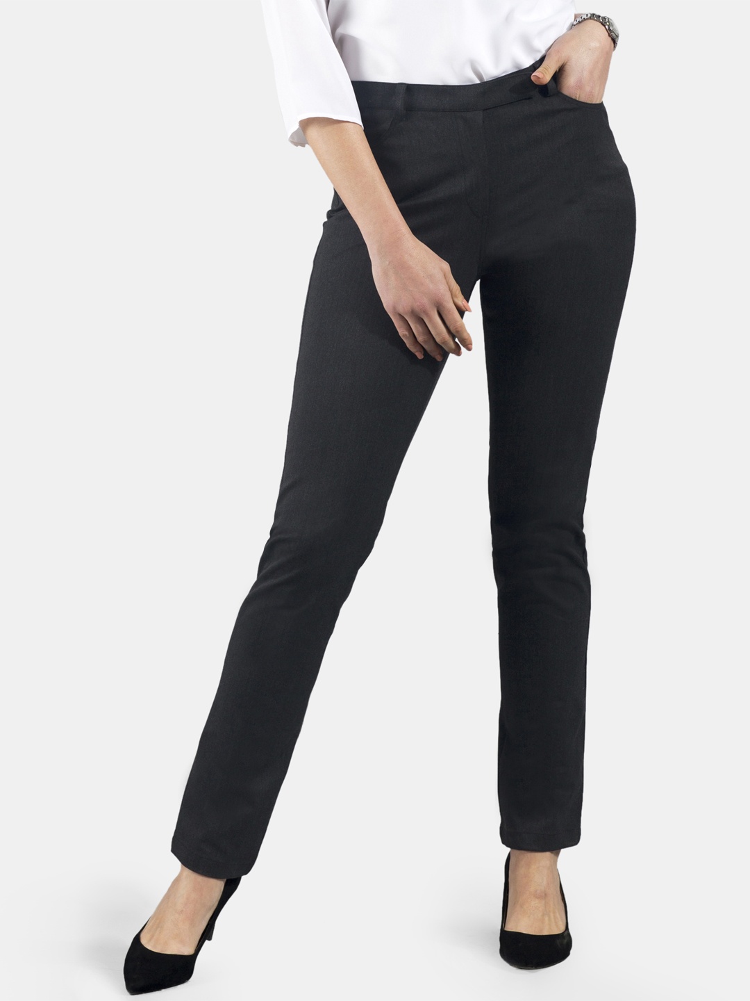 

FableStreet Women Black Slim Fit Solid Formal Trousers