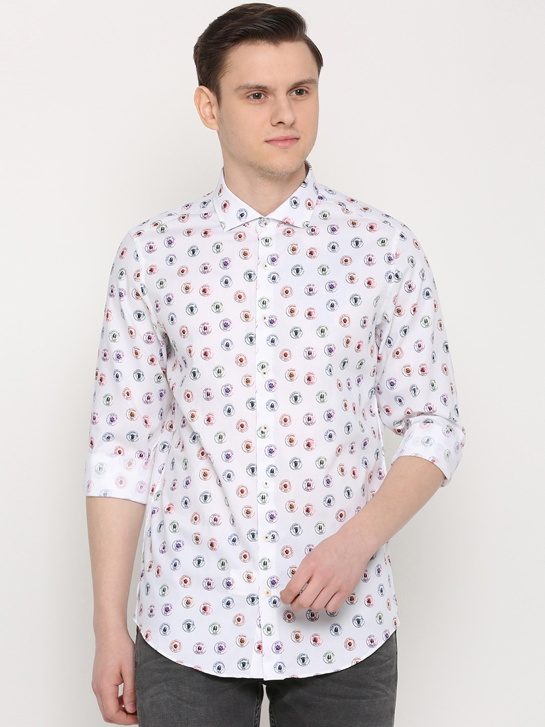 

SIMON CARTER LONDON Men White Slim Fit Printed Casual Shirt