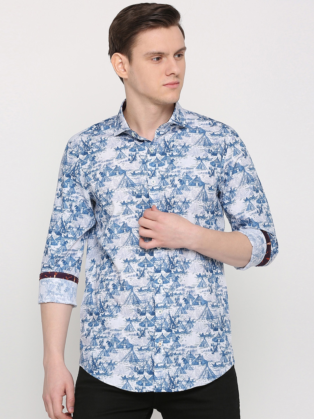 

SIMON CARTER LONDON Men Blue Slim Fit Printed Casual Shirt