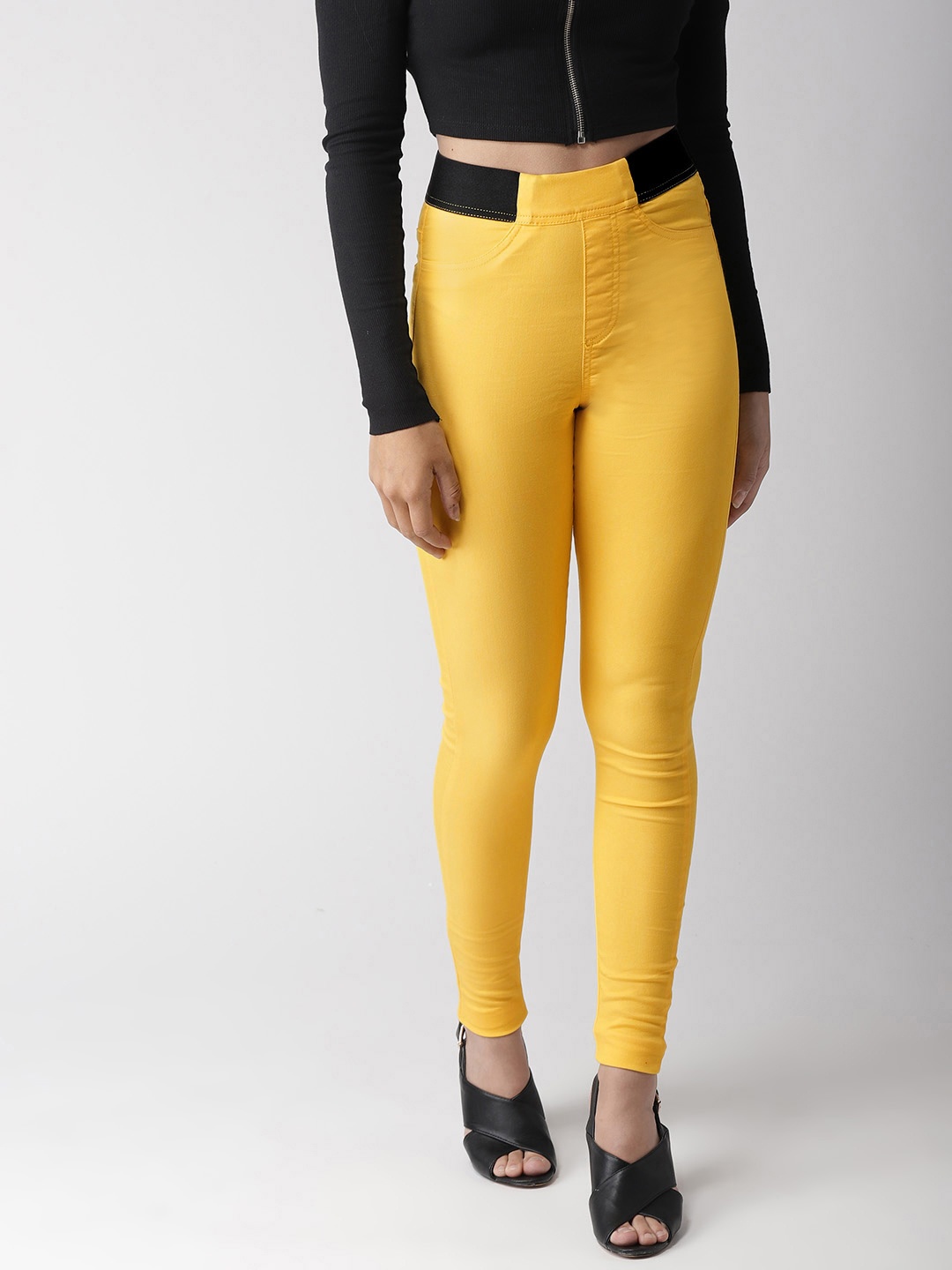 

Marks & Spencer Women Yellow Solid Super Skinny Jeggings