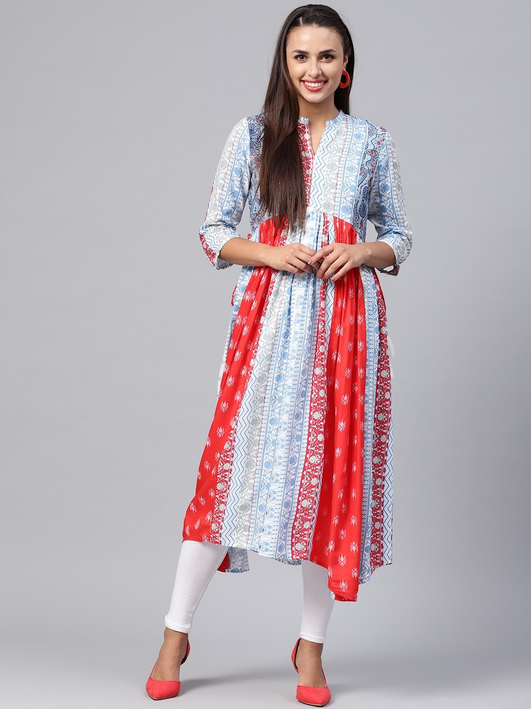 

W Women Blue & Red Printed Asymmetric Anarkali Sustainable Kurta