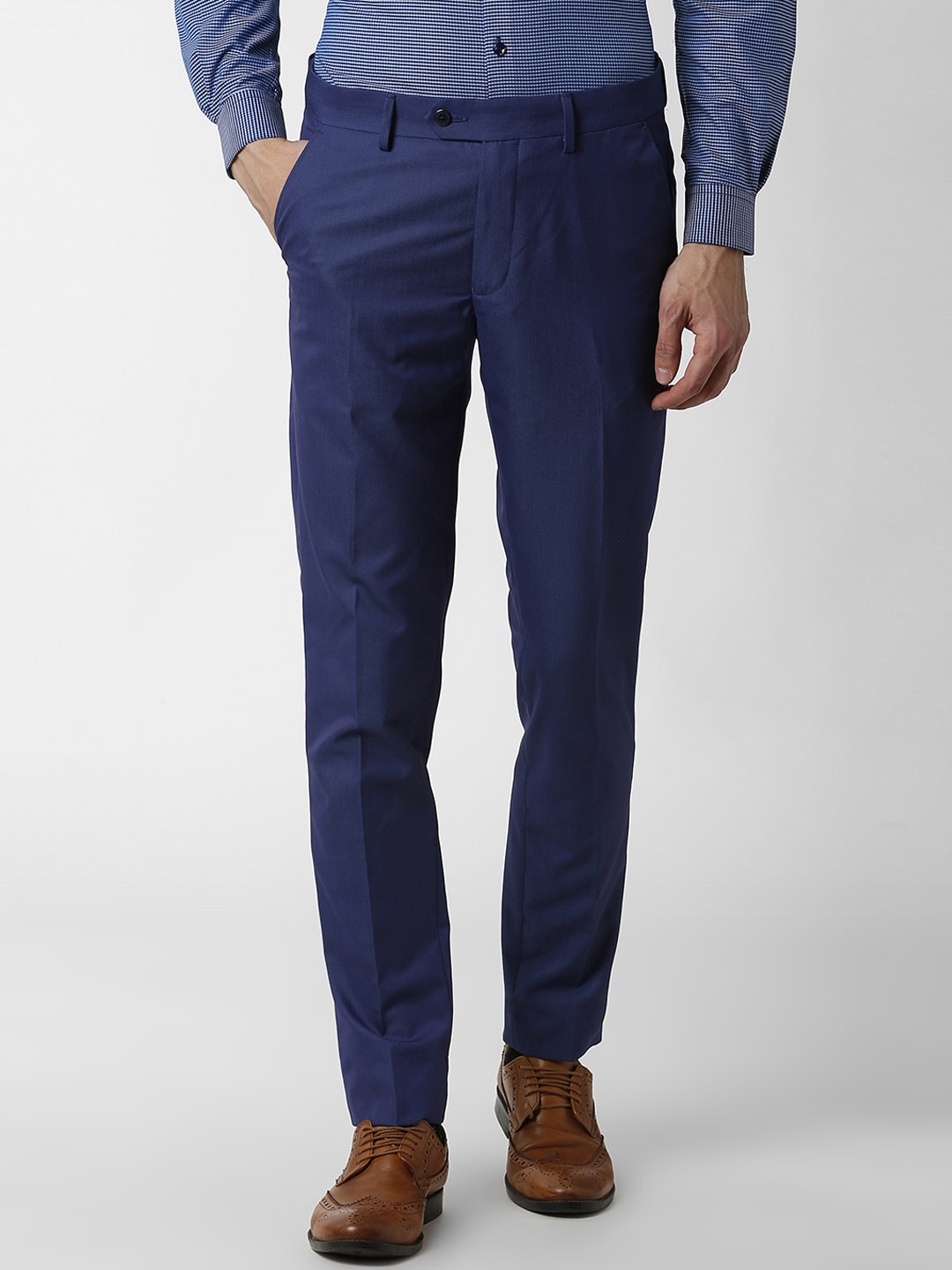 

Peter England Men Blue Slim Fit Self Design Formal Trousers