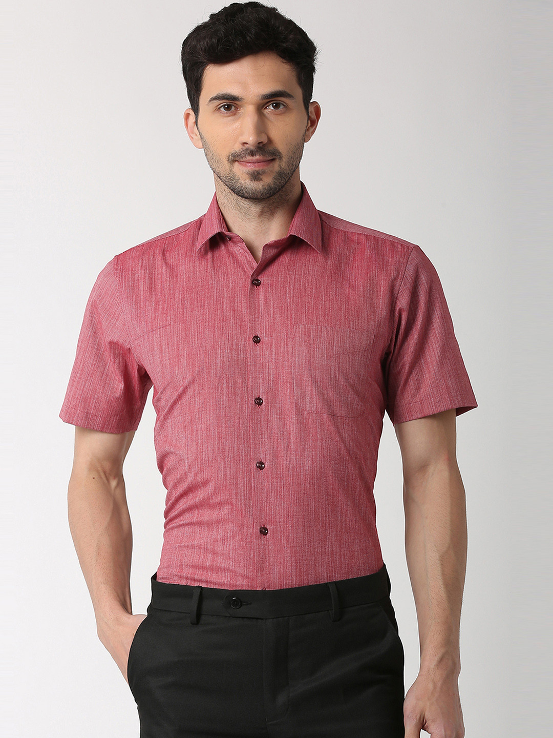 

Peter England Men Red & Grey Slim Fit Self Design Formal Shirt