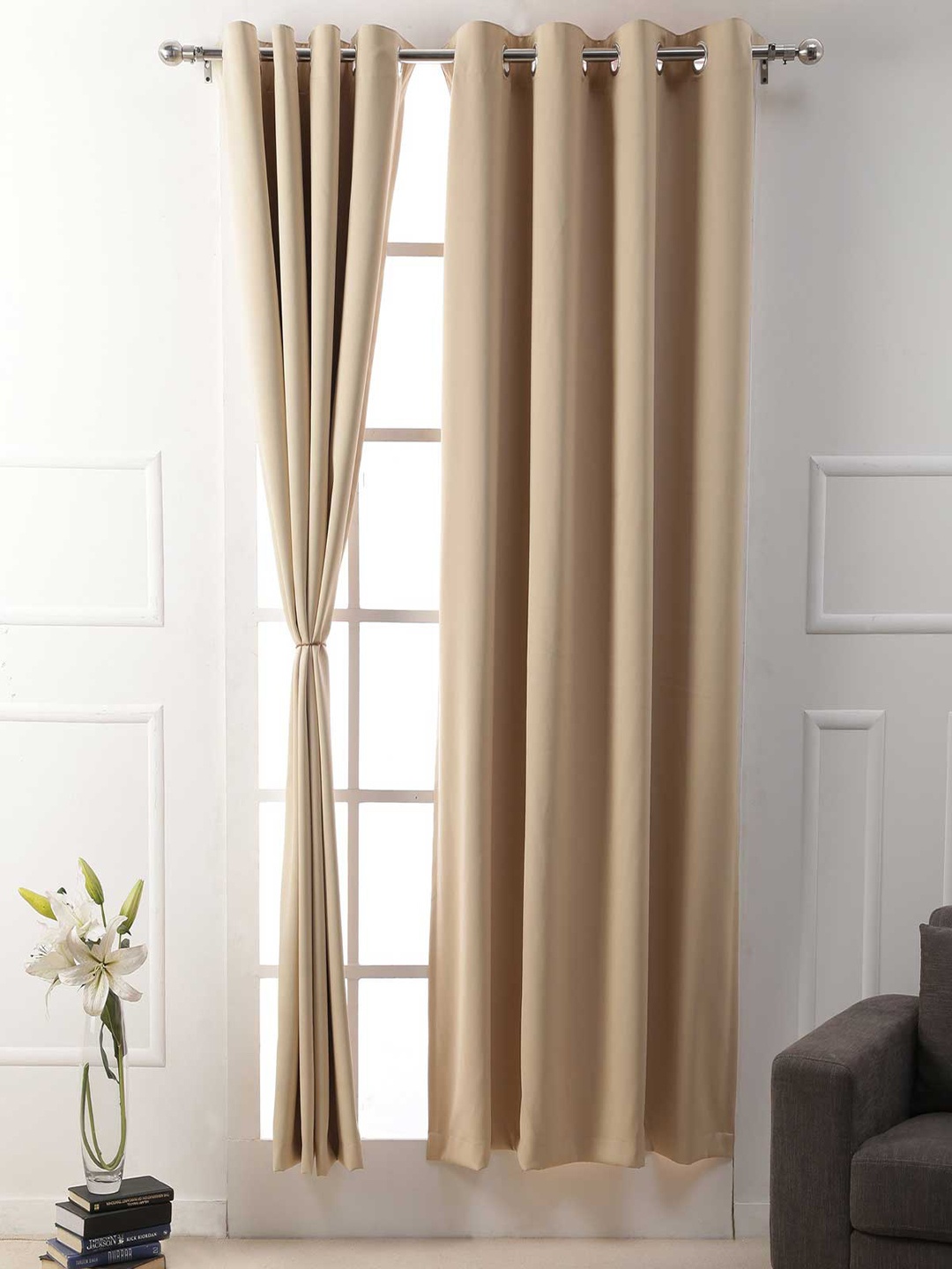 

American-Elm Set of 2 Beige Black Out Curtains