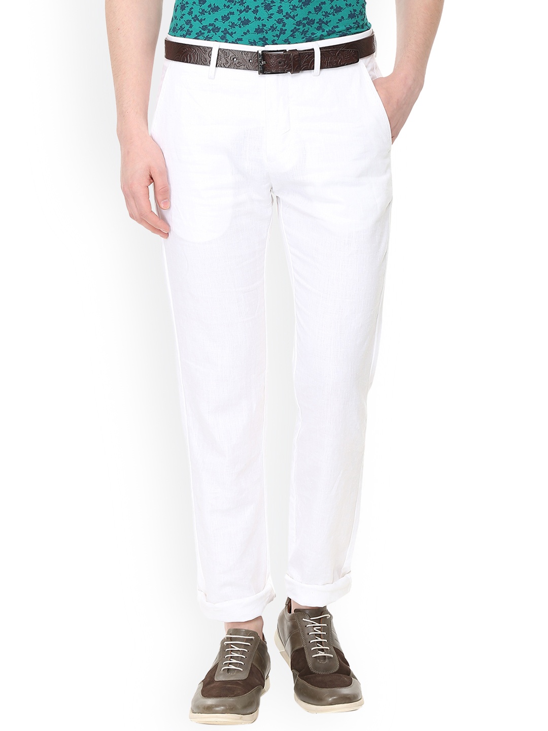 

Allen Solly Men White Regular Fit Solid Linen Regular Trousers