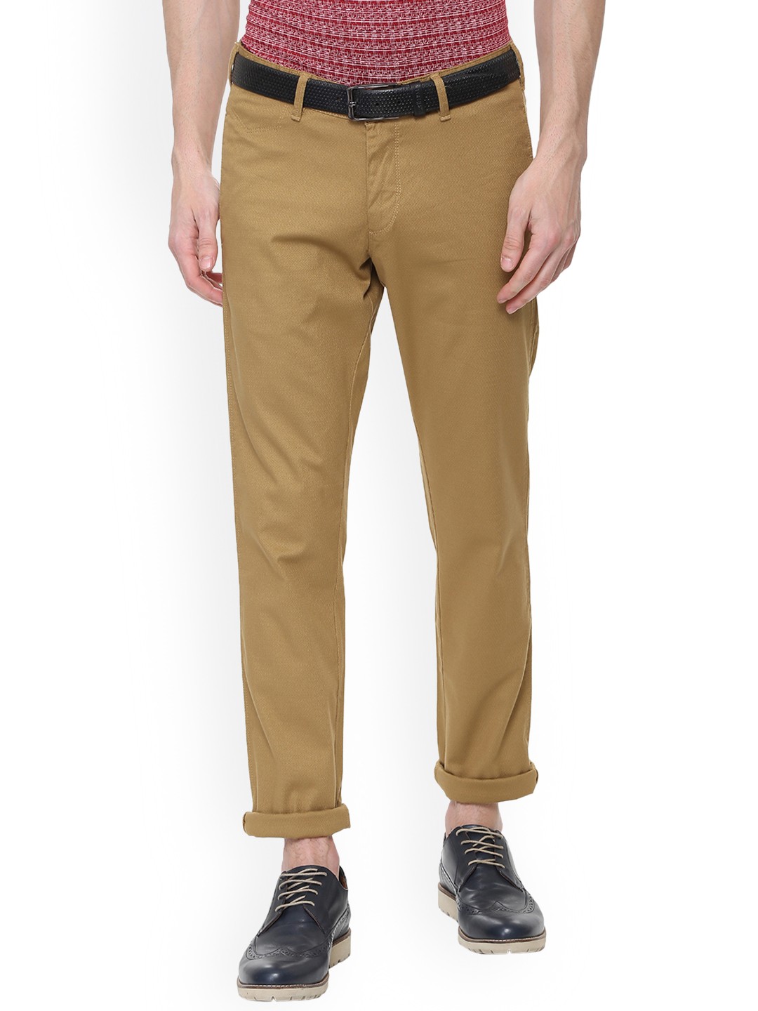 

Allen Solly Men Khaki Slim Fit Self Design Regular Trousers