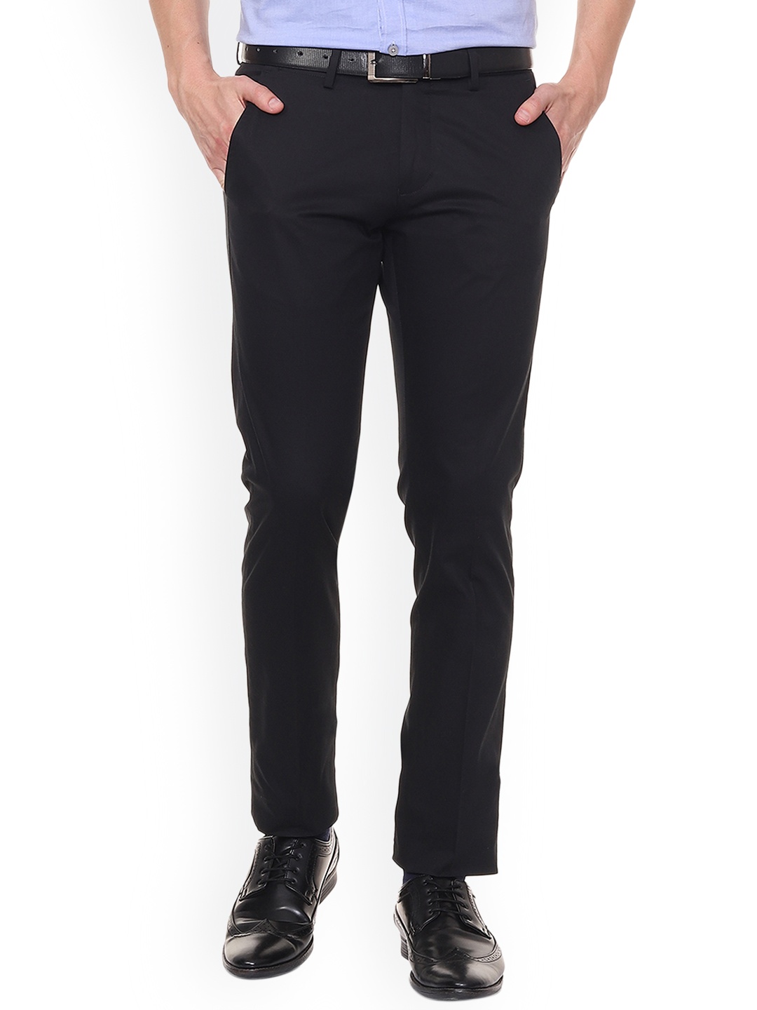 

Allen Solly Men Black Slim Fit Self Design Formal Trousers