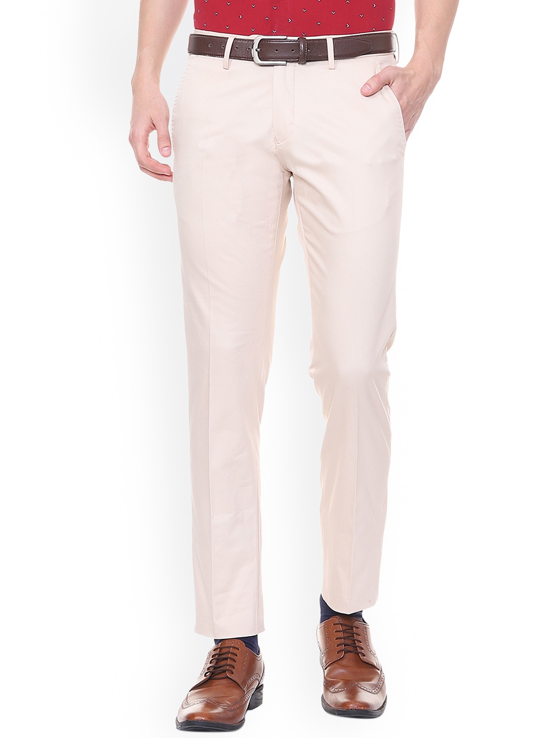 

Allen Solly Men Cream-Coloured Slim Fit Self Design Formal Trousers