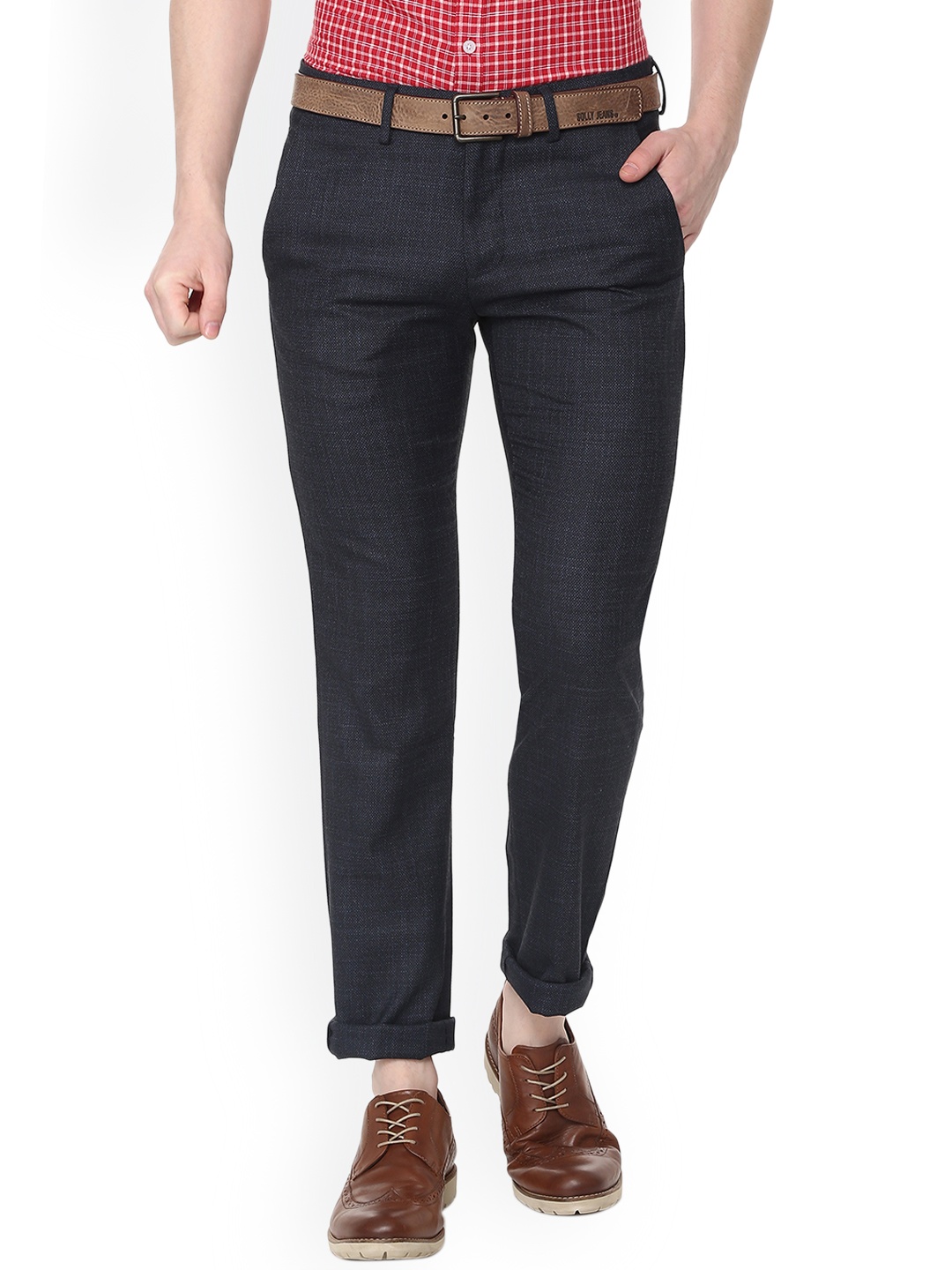 

Allen Solly Men Blue Slim Fit Self Design Regular Trousers