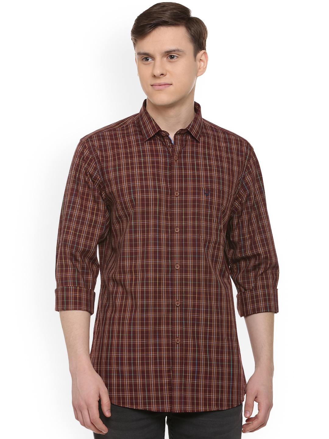 

Allen Solly Men Brown Slim Fit Checked Casual Shirt