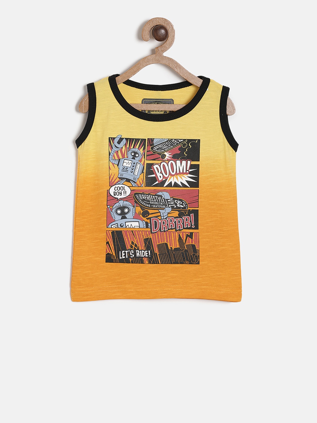 

Gini and Jony Boys Yellow Printed Round Neck T-shirt