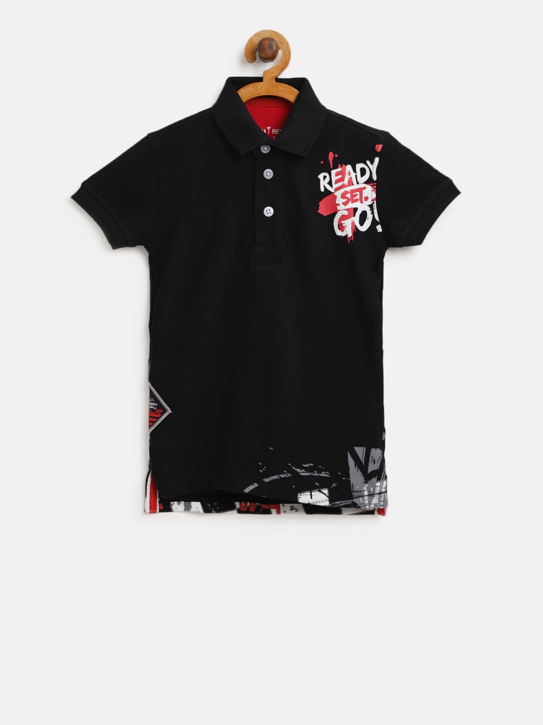 

Palm Tree Boys Black Printed Detail Polo Collar T-shirt