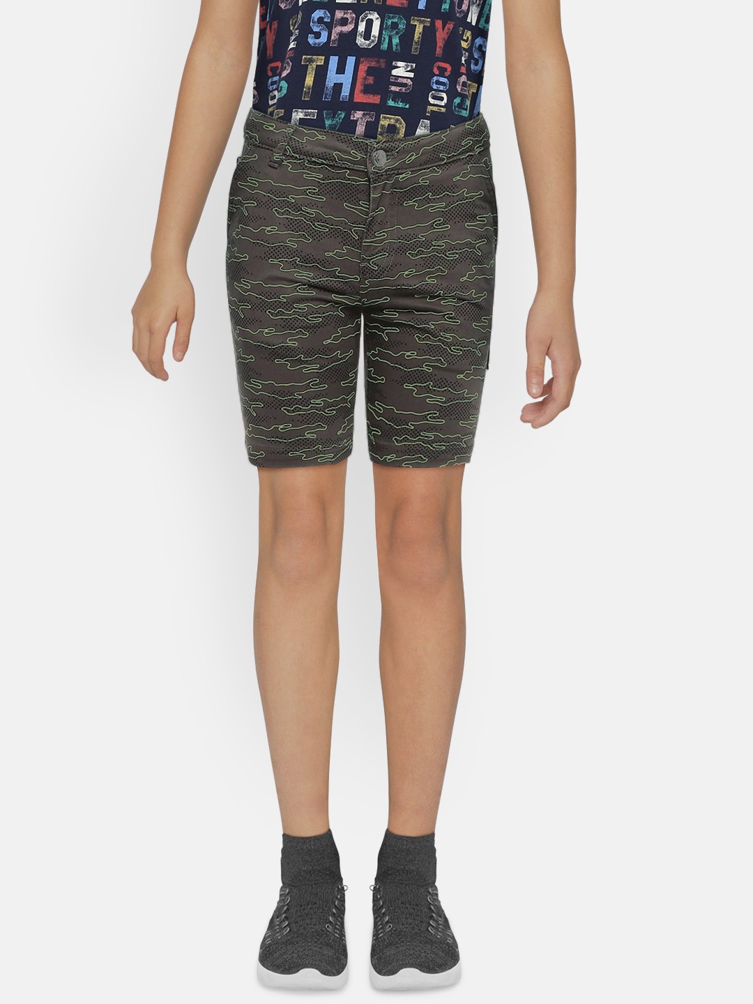 

Gini and Jony Boys Grey & Green Printed Regular Fit Shorts