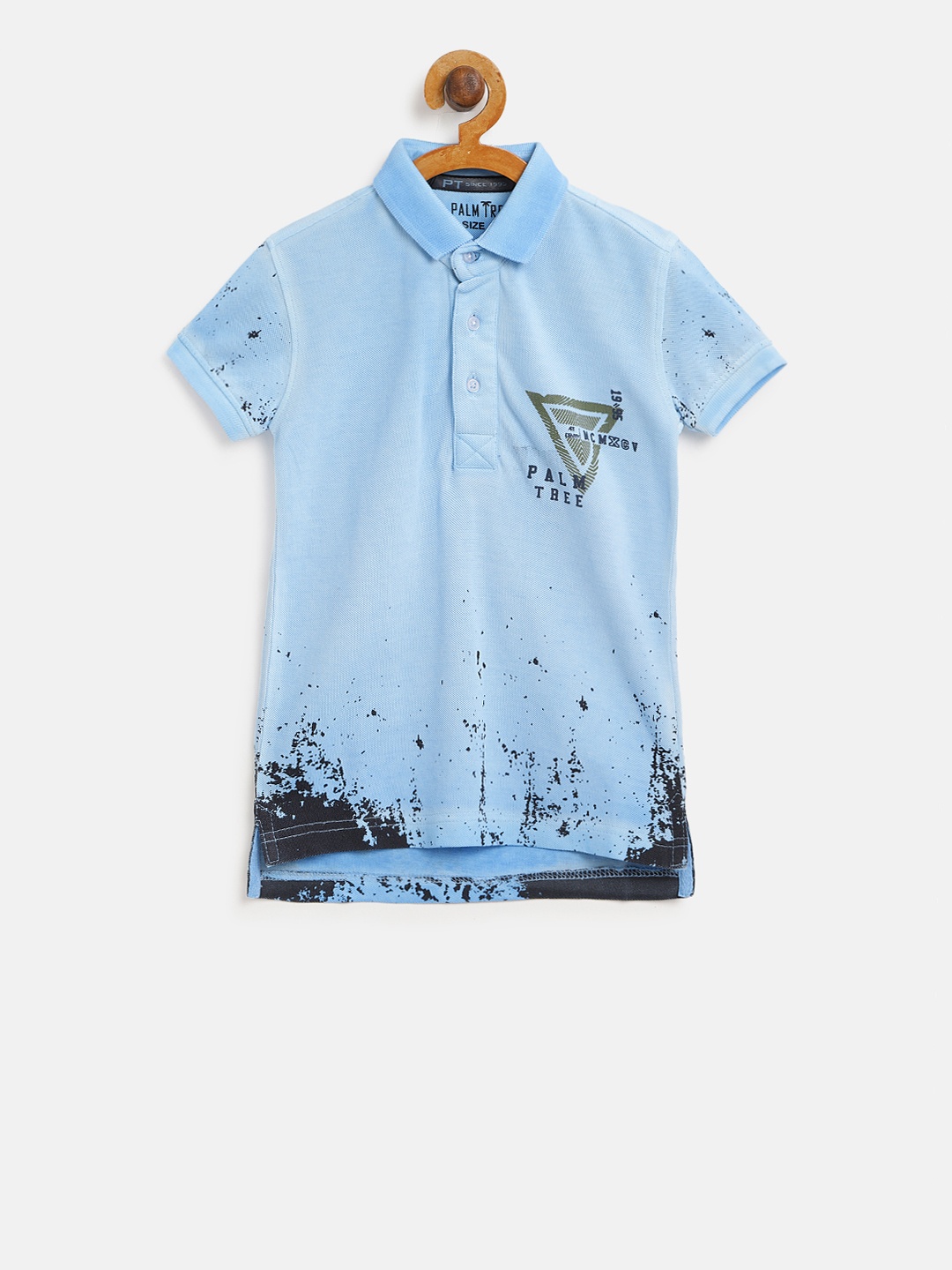 

Palm Tree Boys Blue Printed Polo Collar T-shirt