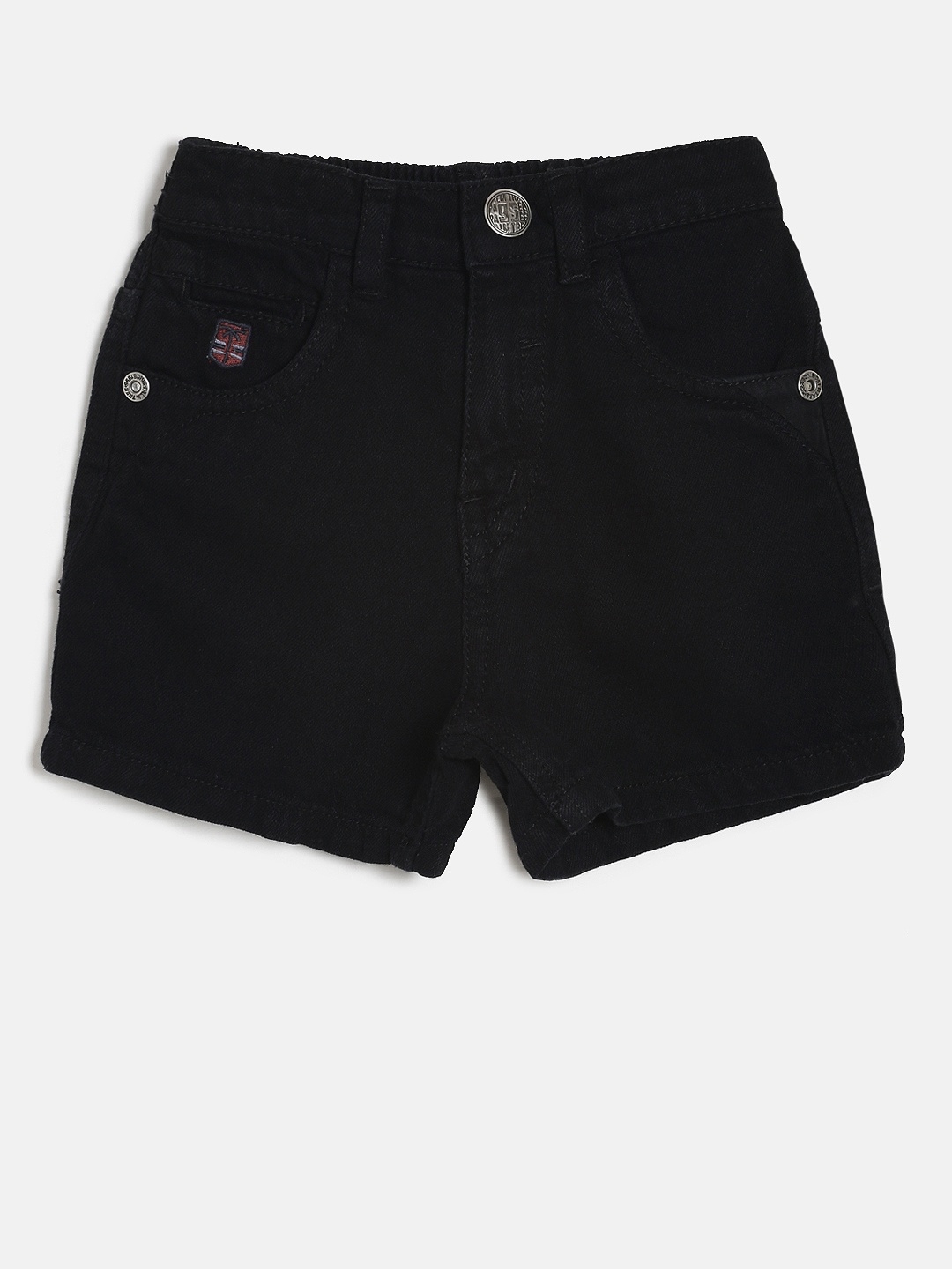 

Palm Tree Boys Black Solid Regular Fit Denim Shorts