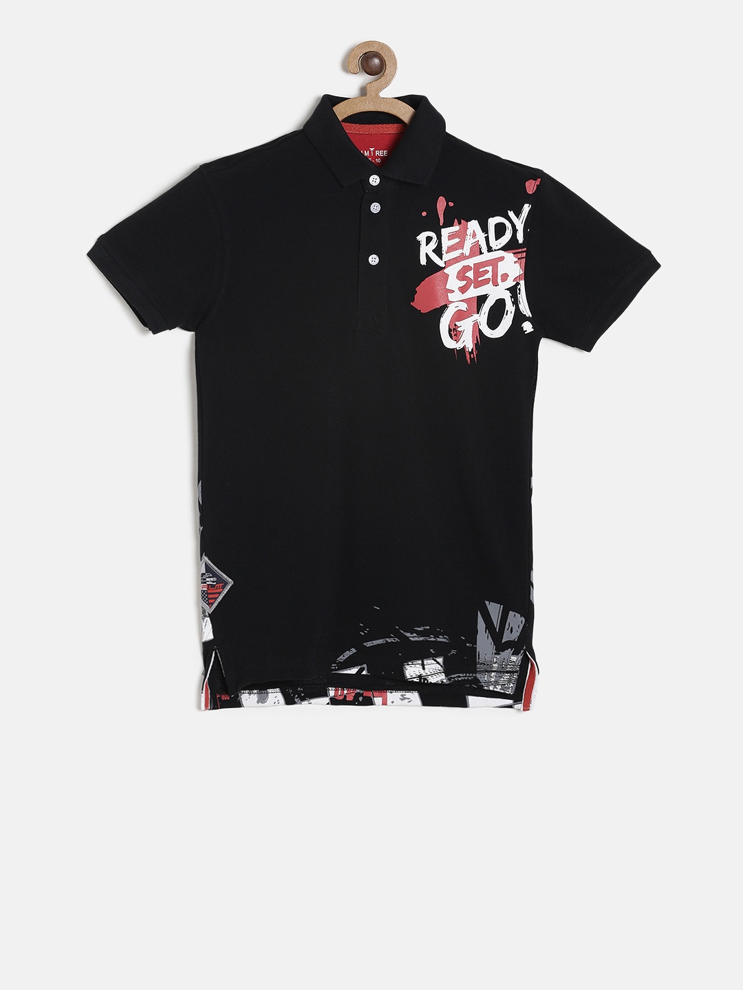 

Palm Tree Boys Black Printed Polo Collar T-shirt
