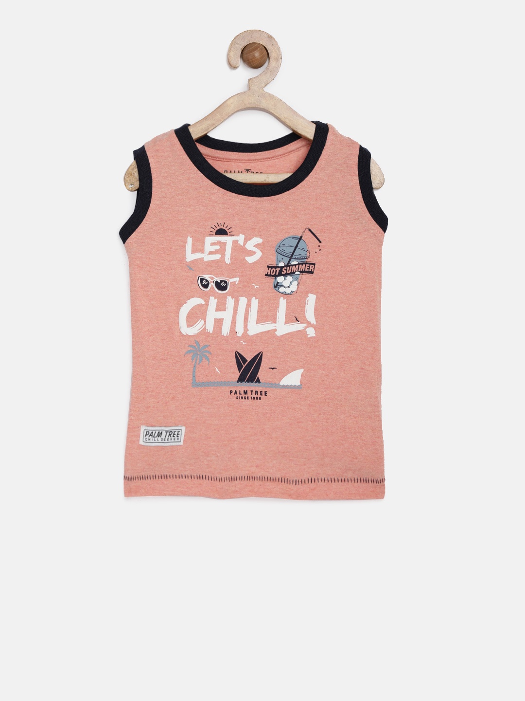 

Palm Tree Boys Orange Printed Round Neck Pure Cotton T-shirt