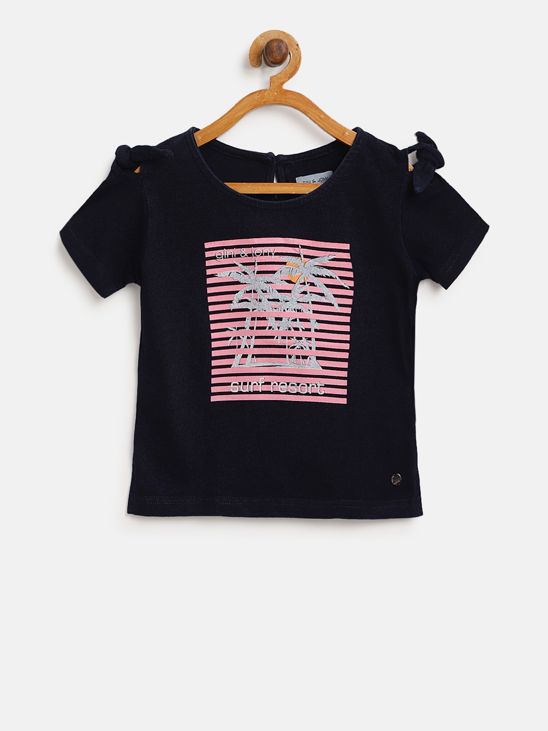 

Gini and Jony Girls Navy Blue Printed Pure Cotton Top