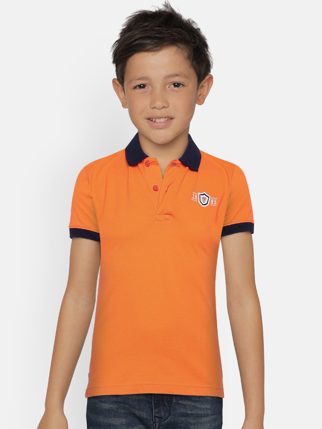 

Palm Tree Boys Orange Solid Polo Collar T-shirt