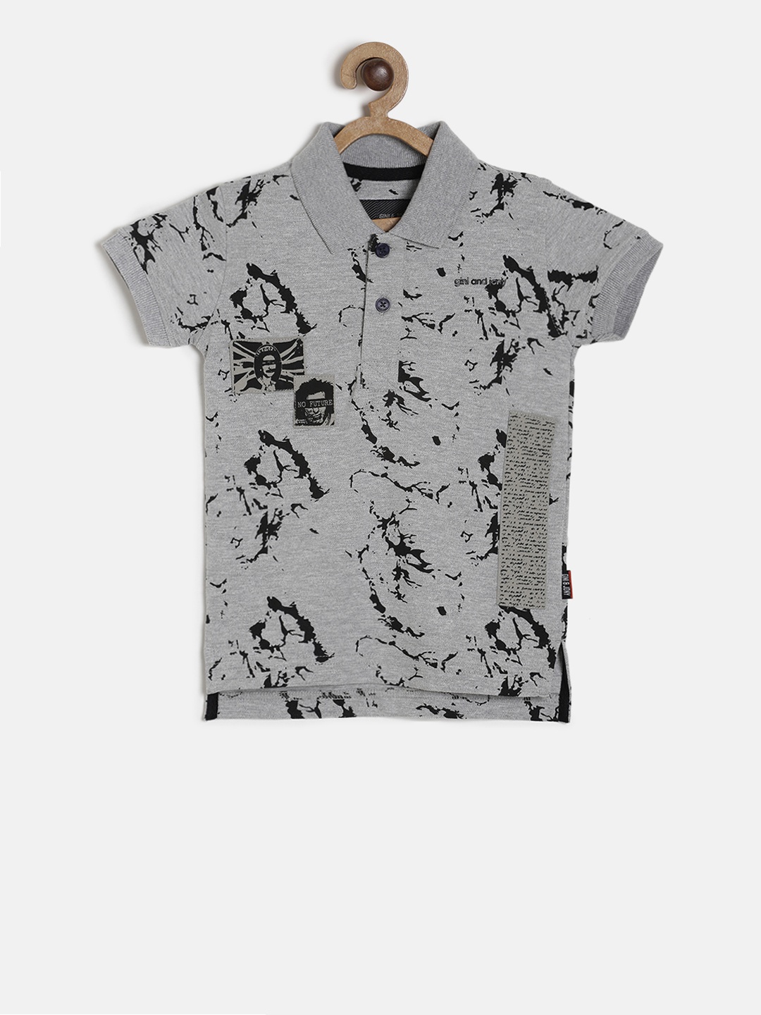 

Gini and Jony Boys Grey Printed Polo Collar T-shirt