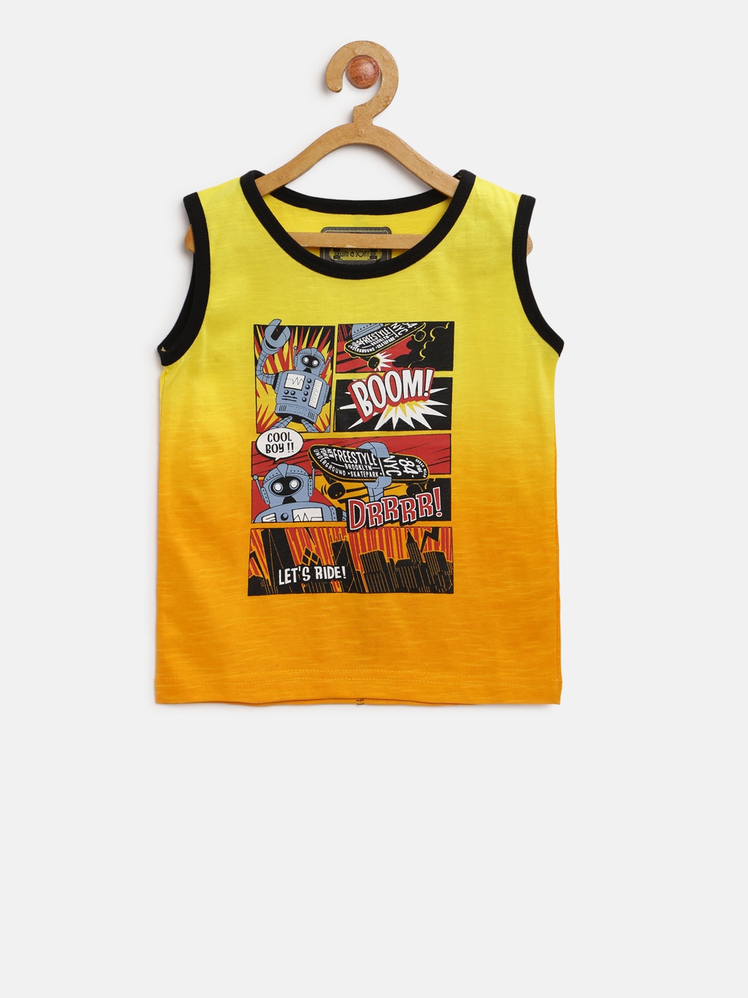 

Gini and Jony Boys Yellow Orange Ombre Dyed Printed Round Neck Pure Cotton T-shirt