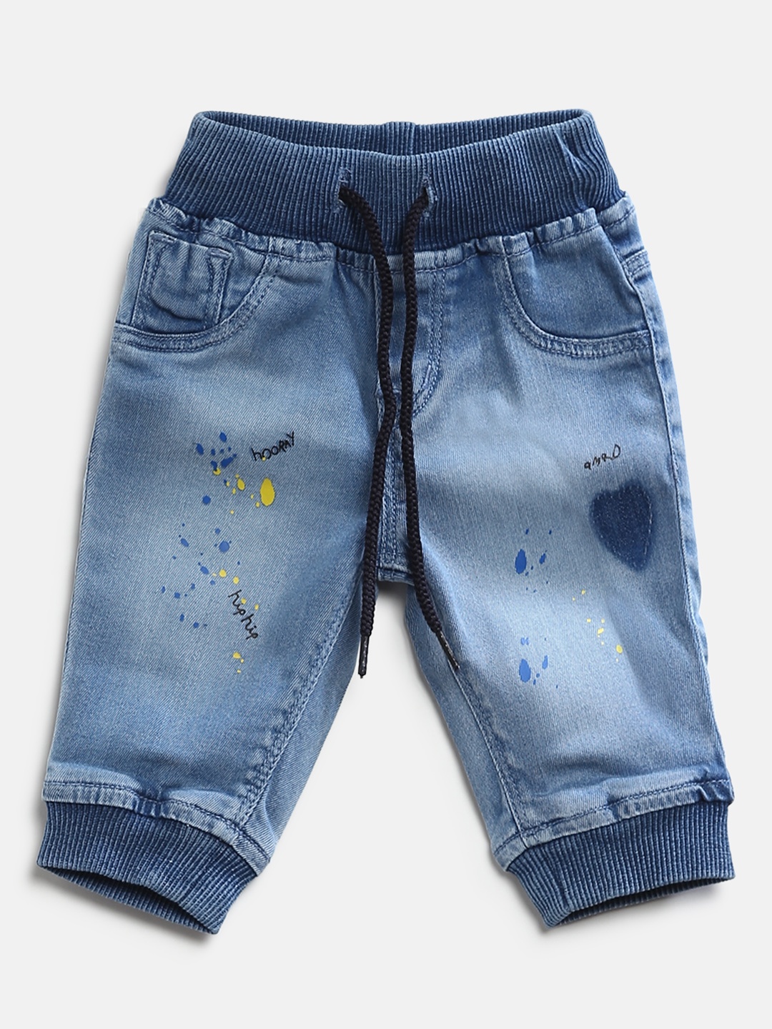 

Gini and Jony Girls Blue Washed Regular Fit Printed Denim Joggers