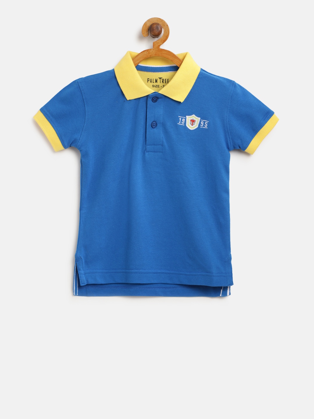 

Palm Tree Boys Blue Solid Polo Collar Pure Cotton T-shirt