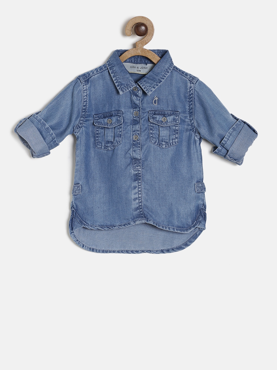 

Gini and Jony Girls Navy Blue Solid Denim Casual Shirt