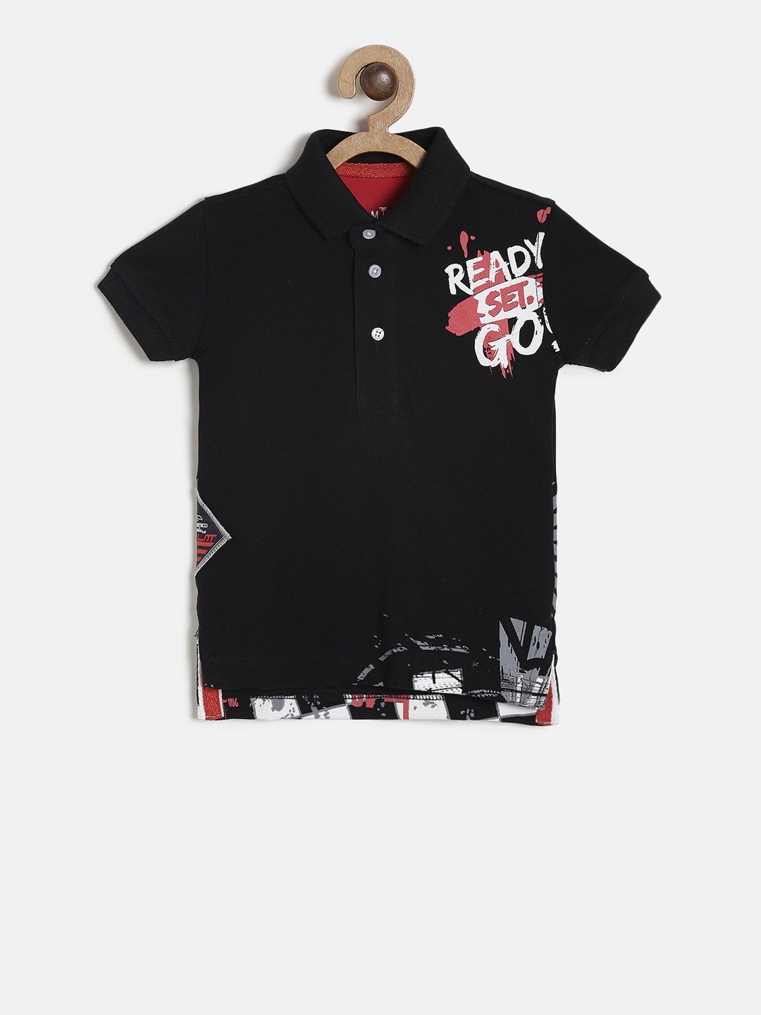 

Palm Tree Boys Black Printed Polo Collar T-shirt