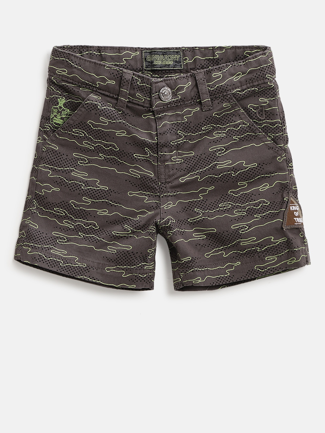 

Gini and Jony Boys Charcoal Grey & Black Printed Regular Shorts