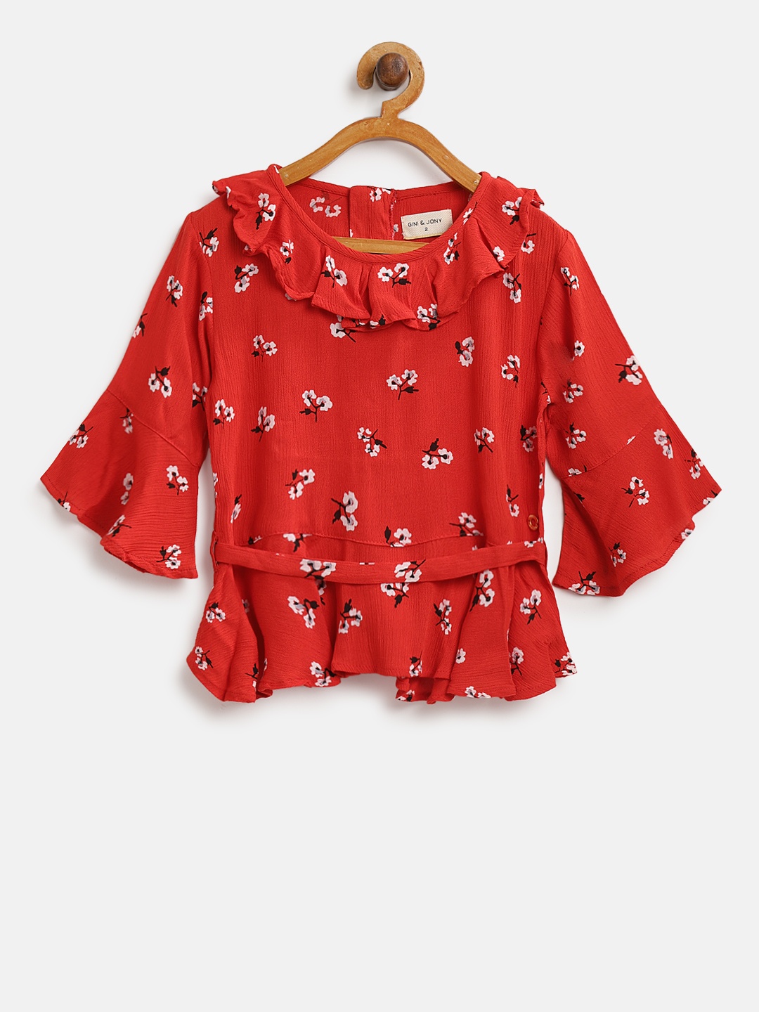 

Gini and Jony Girls Red & White Printed Peplum Top