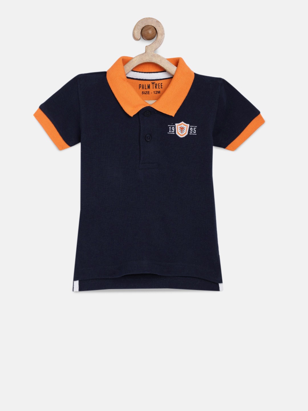 

Palm Tree Boys Blue Solid Polo Collar Pure Cotton T-shirt, Navy blue