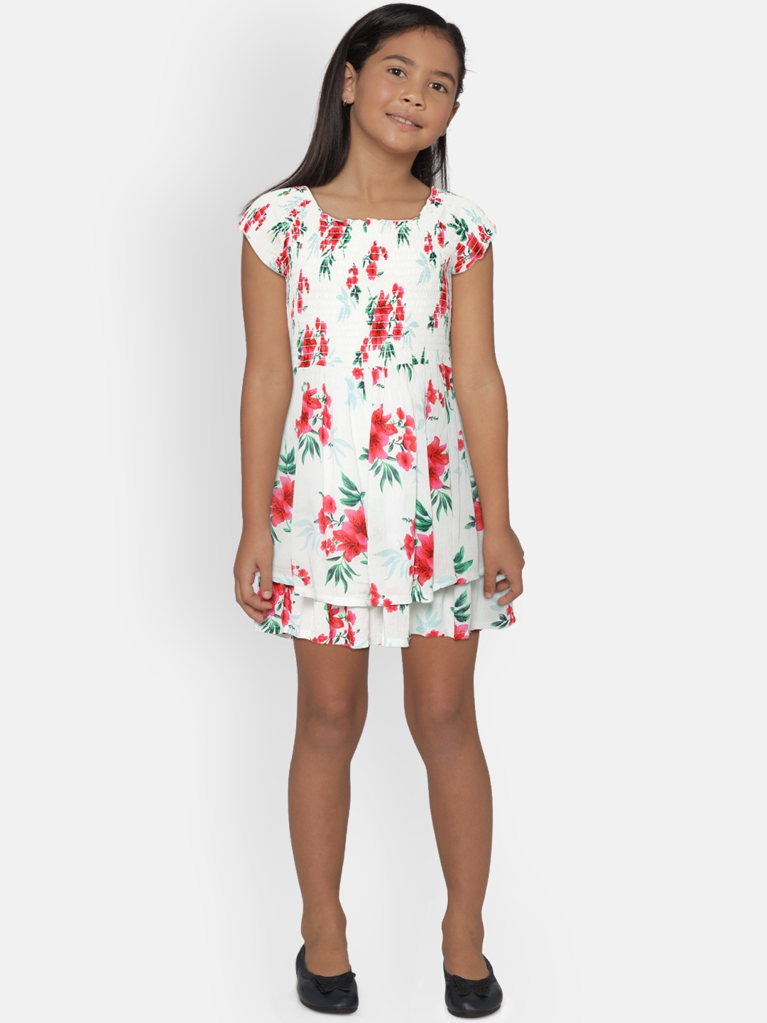 

Gini and Jony Girls White & Red Printed Fit and Flare Dress