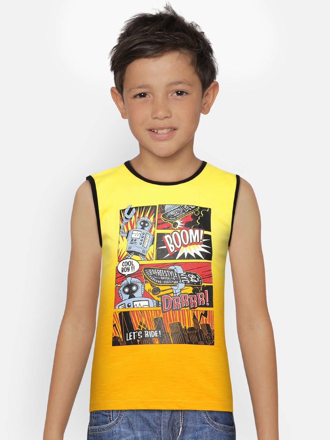 

Gini and Jony Boys Yellow Printed Round Neck T-shirt