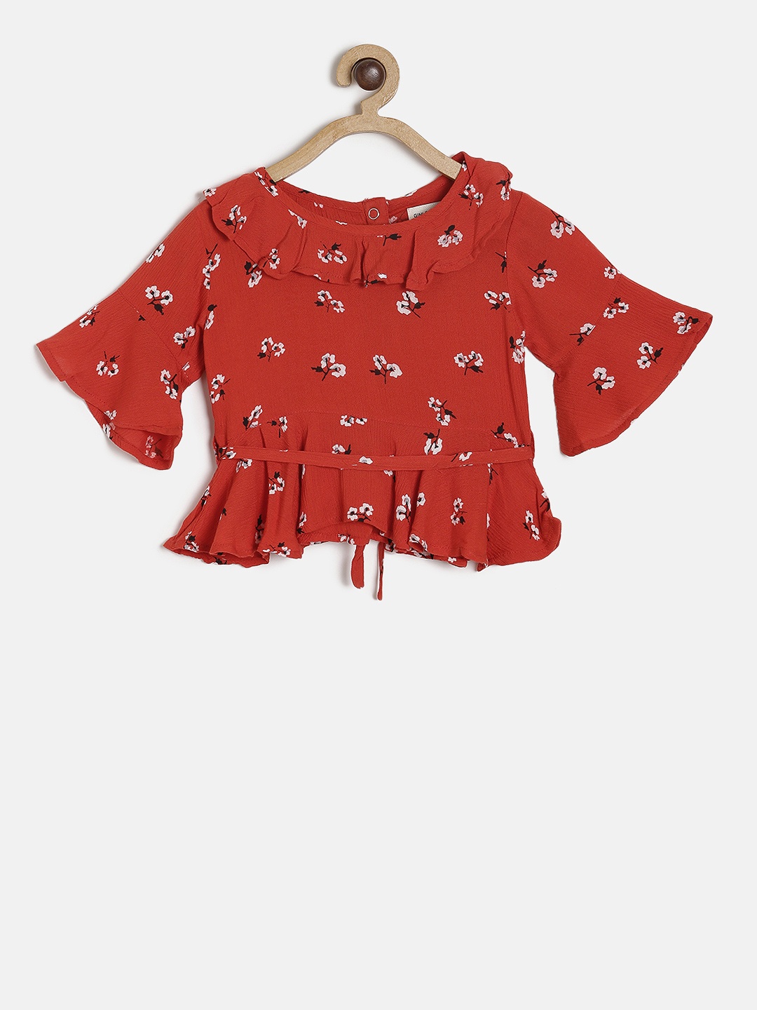 

Gini and Jony Girls Red Printed Peplum Top