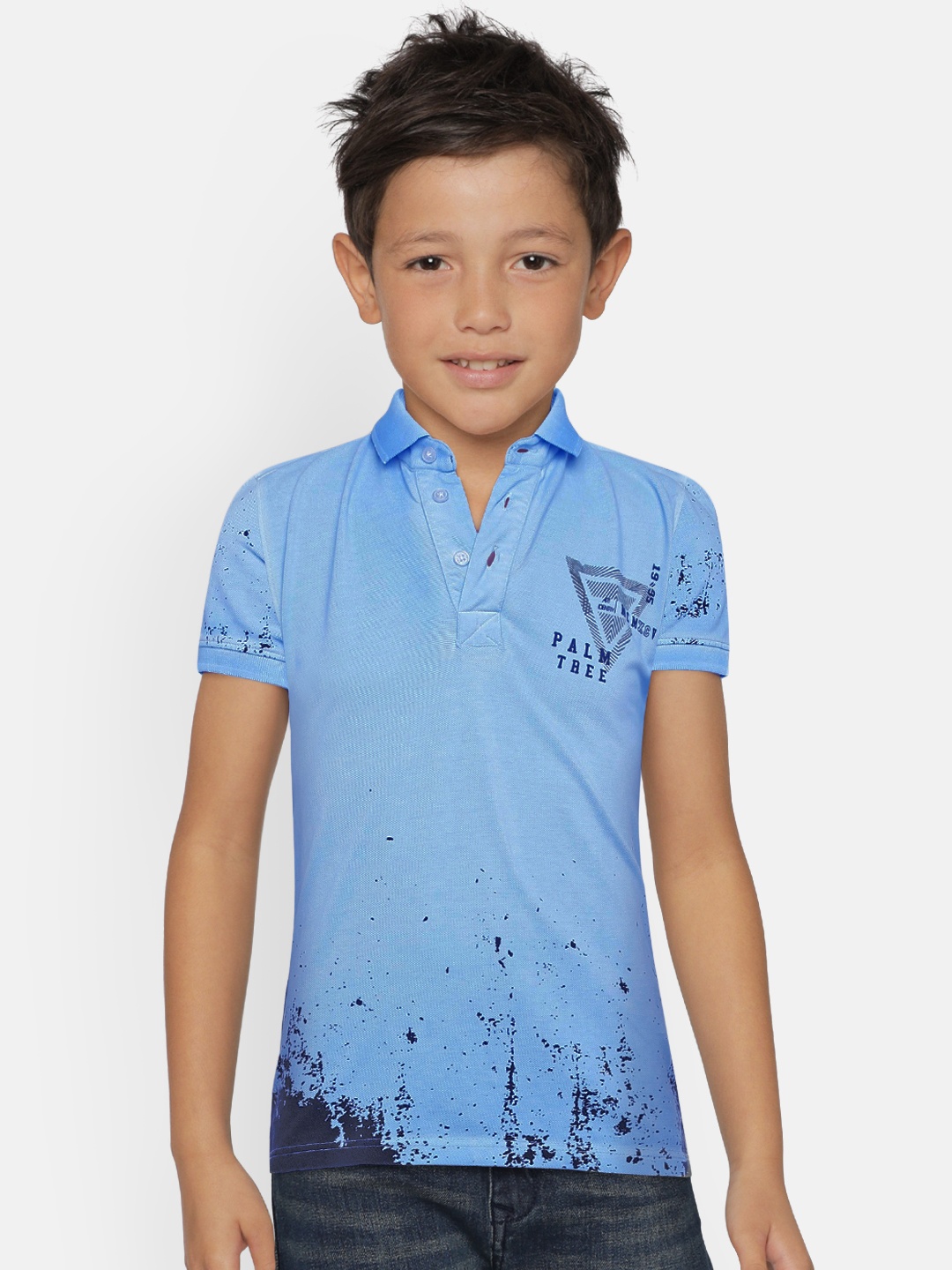 

Palm Tree Boys Blue Printed Polo Collar T-shirt