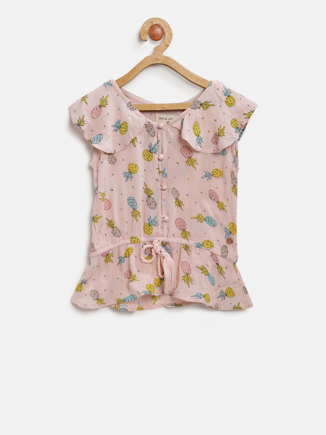 

Gini and Jony Girls Peach-Coloured Printed Cinched Waist Top