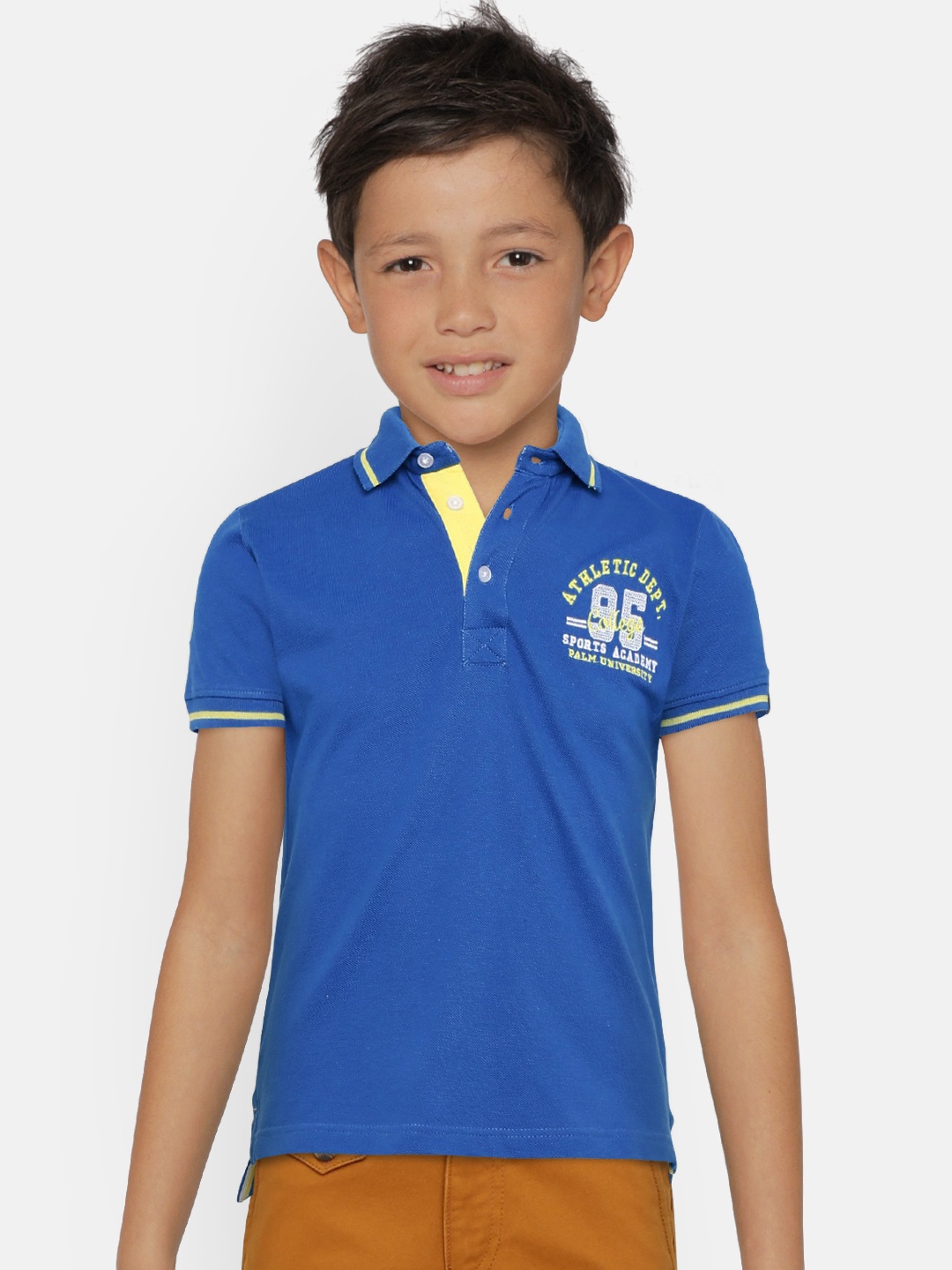 

Palm Tree Boys Blue Solid Polo Collar T-shirt