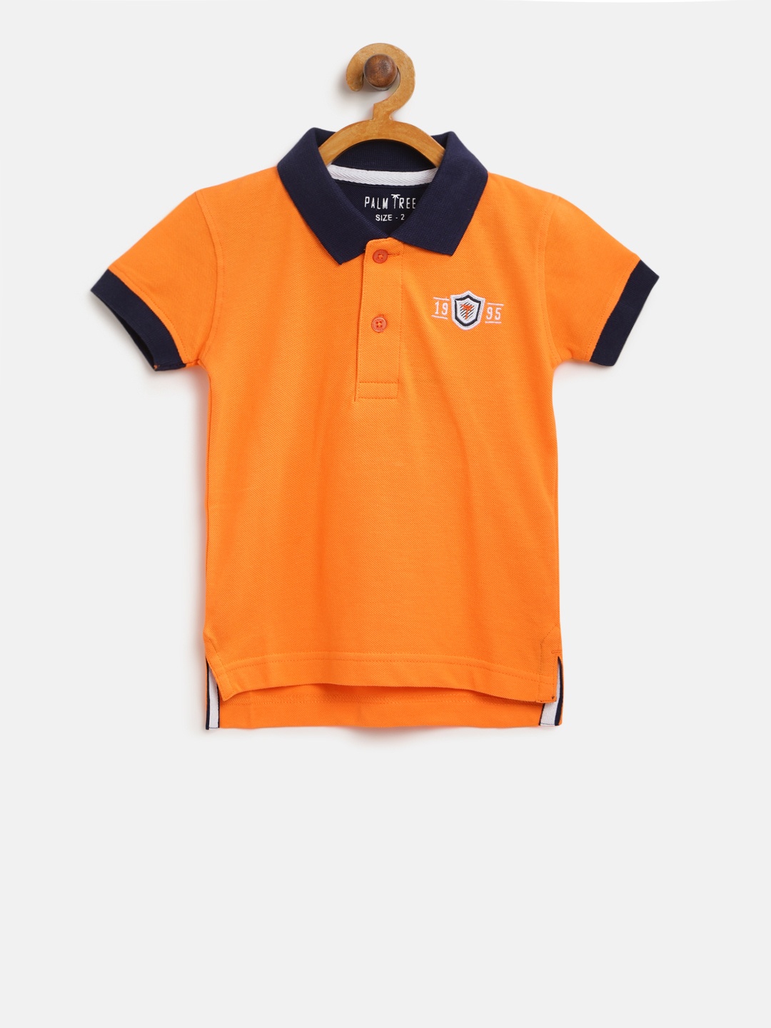 

Palm Tree Boys Orange Solid Polo Collar Pure Cotton T-shirt